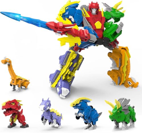 XUEXUE 6 în 1 Jucărie Robot Dinozaur Transformabil, 8 cm, pentru Copii de 6+ Ani