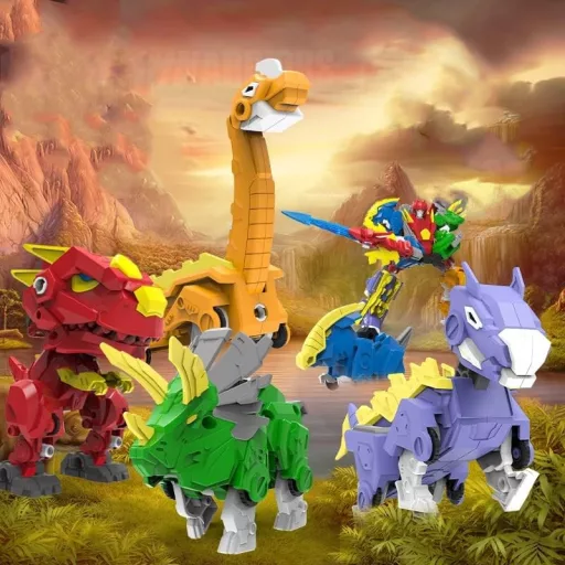 XUEXUE 6 în 1 Jucărie Robot Dinozaur Transformabil, 8 cm, pentru Copii de 6+ Ani