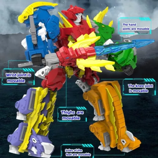 XUEXUE 6 în 1 Jucărie Robot Dinozaur Transformabil, 8 cm, pentru Copii de 6+ Ani