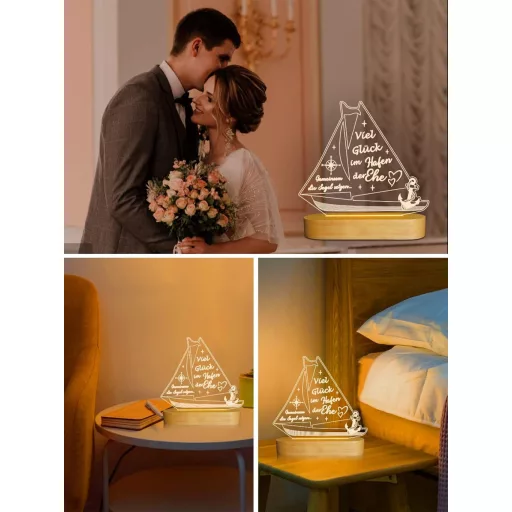 Ammonite LED noćna lampa s toplim bijelim svjetlom, drveno postolje, prekidač na dodir, svadbeni poklon, dekoracija za spavaću sobu.