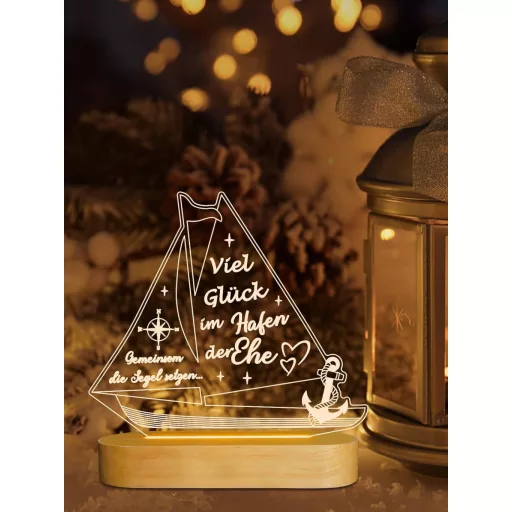 Ammonite LED noćna lampa s toplim bijelim svjetlom, drveno postolje, prekidač na dodir, svadbeni poklon, dekoracija za spavaću sobu.