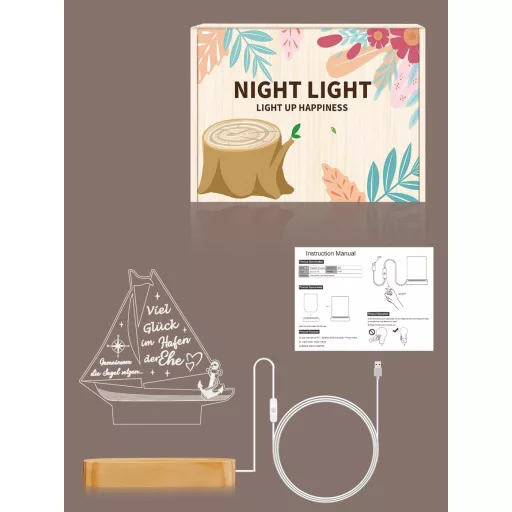 Ammonite LED noćna lampa s toplim bijelim svjetlom, drveno postolje, prekidač na dodir, svadbeni poklon, dekoracija za spavaću sobu.