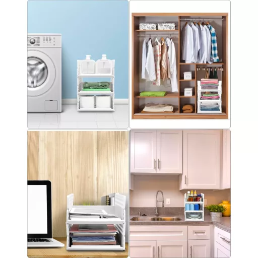 QWORK 6 buc. Cutii de Depozitare Stivuibile din Plastic - Organizator Dulap Alb cu Sertar Glisant pentru Haine, Jucării, Cărți (35x28x7 cm)