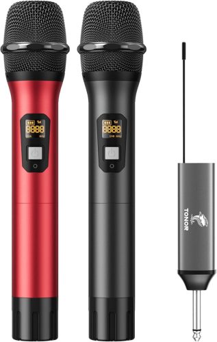 TONOR TW630 Vezeték Nélküli Mikrofon Szett - Dupla UHF Fém Mikrofon Tölthető Vevővel, 60m Hatótáv, Karaoke, Rendezvény, DJ 