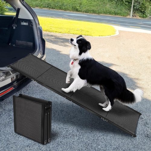 Rampă pliabilă din aluminiu pentru câini FASNATI 180x50 cm - Capacitate 70 kg, suprafață anti-alunecare, potrivită pentru câini de talie mare, pentru mașină, SUV.