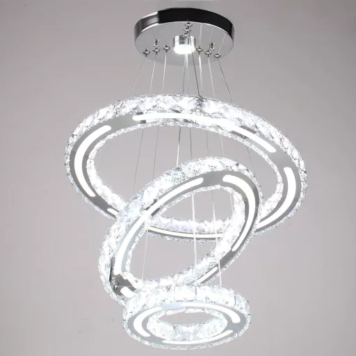 CXGLEAMING Modern LED Kristály Csillár - 3 Gyűrűs Függőlámpa, Állítható Magasság, 52W, 6500K Fehér Fény, Nappali, Étkező, Konyha
