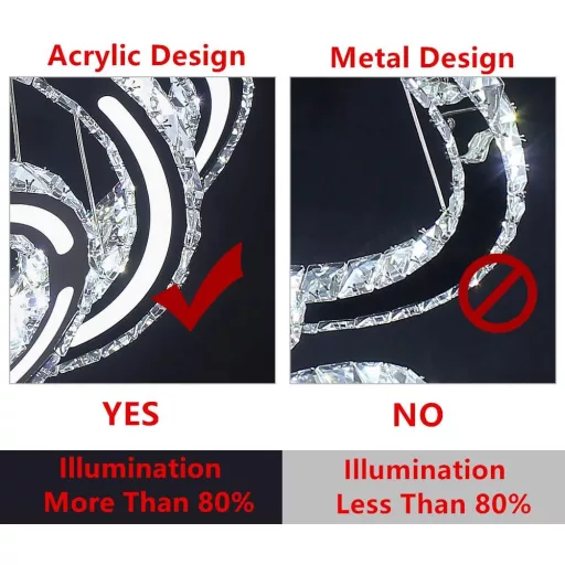 CXGLEAMING Modern LED Kristály Csillár - 3 Gyűrűs Függőlámpa, Állítható Magasság, 52W, 6500K Fehér Fény, Nappali, Étkező, Konyha