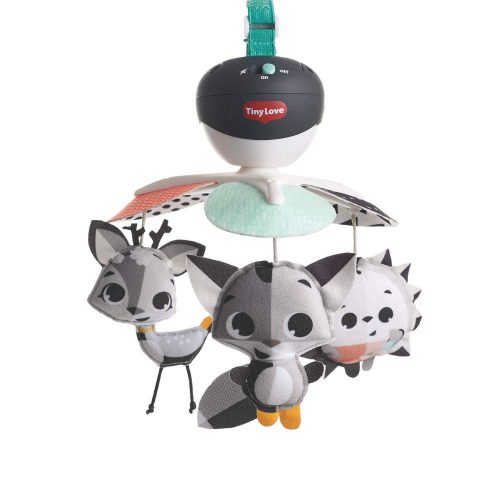 Carusel muzical clasic Tiny Love - Magical Tales, cu figurine de pluș, carusel automat pentru pătuț, funcționează cu 3 baterii AA
