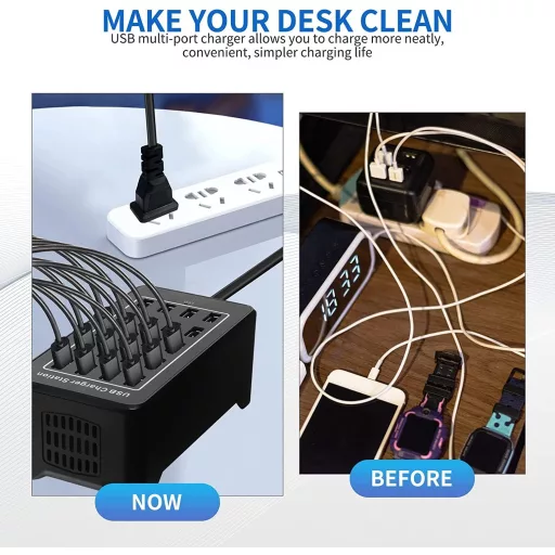 20 portos 100W-os USB töltőállomás Samsung, iPhone, Google, Xiaomi készülékekhez