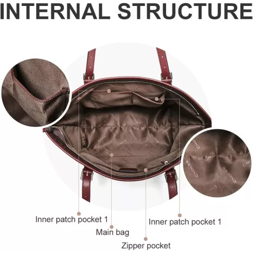 Geantă de mână/umăr din piele pentru femei Cnolés - Geantă maro stil Hobo cu mâner superior, Geantă tote elegantă pentru doamne