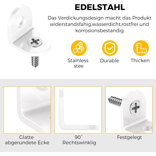 VOCIBO 20db Fehér Sarokösszekötő 90° 20x20mm Rozsdamentes Acél Bútor Szereléshez
