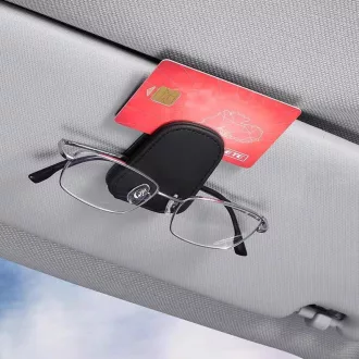   Magnetický čierny kožený držiak na slnečnú clonu do auta na okuliare a karty