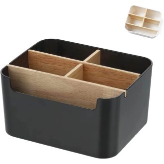   Organizator de birou gvivej, suport de lemn pentru pixuri cu 5 compartimente, negru, organizare birou