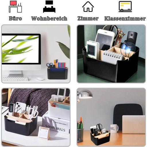 Organizator de birou gvivej, suport de lemn pentru pixuri cu 5 compartimente, negru, organizare birou