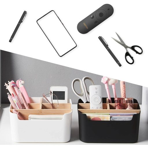 Organizator de birou gvivej, suport de lemn pentru pixuri cu 5 compartimente, negru, organizare birou