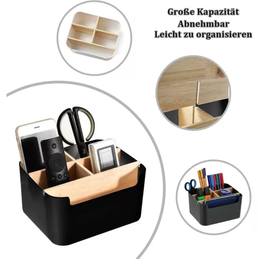 gvivej Asztali Szervező 5 Rekeszes Fa Tolltartó Fekete Irodai Szervezés