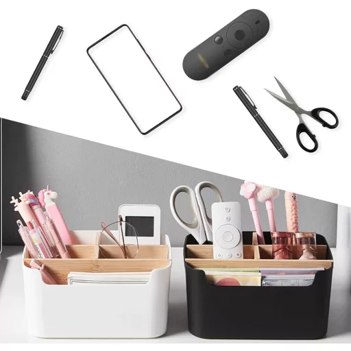 gvivej Asztali Szervező 5 Rekeszes Fa Tolltartó Fekete Irodai Szervezés