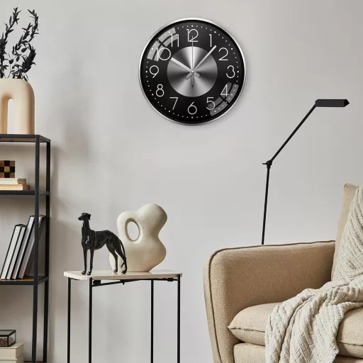 TOKTEKK Tiché nástenné hodiny - 30 cm hliníkový rám, strieborno-čierny ciferník, moderný dizajn do obývačky, spálne, kancelárie