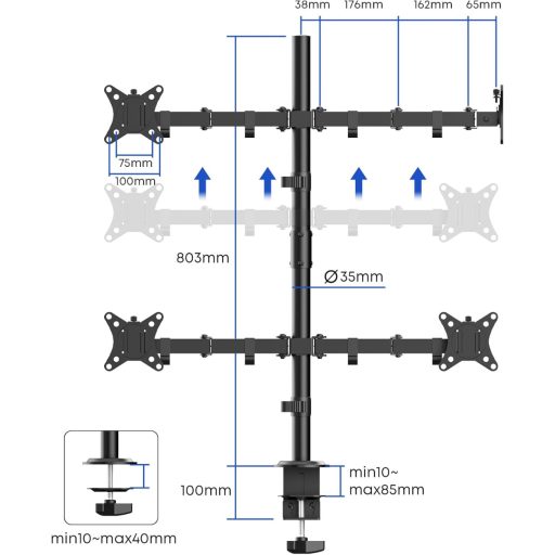 IMtKotW 4 monitoros asztali állvány 17-32 colos képernyőkhöz, dönthető és forgatható