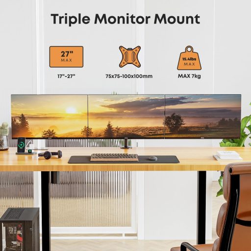 IMtKotW 3 monitoros asztali tartó 17-27 hüvelykes lapos és ívelt képernyőhöz VESA 75x75 100x100