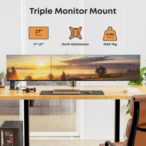 IMtKotW 3 monitoros asztali tartó 17-27 hüvelykes lapos és ívelt képernyőhöz VESA 75x75 100x100