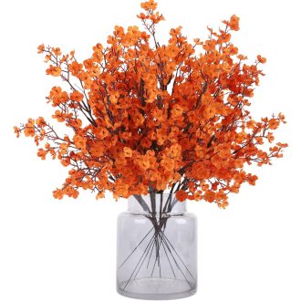   N&T NIETING Művirág Fátyolvirág Szett - 12 db Narancssárga Őszi Élethű Gypsophila Dekoráció Esküvőre, Asztaldíszhez, Csokrokhoz, 30 cm