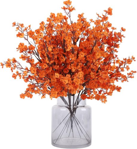 N&T NIETING Művirág Fátyolvirág Szett - 12 db Narancssárga Őszi Élethű Gypsophila Dekoráció Esküvőre, Asztaldíszhez, Csokrokhoz, 30 cm