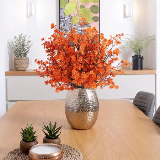 N&T NIETING Set de flori artificiale Gypsophila - 12 buc Portocaliu Toamnă Realist Decor Gypsophila pentru Nuntă, Aranjamente de masă, Buchete, 30 cm