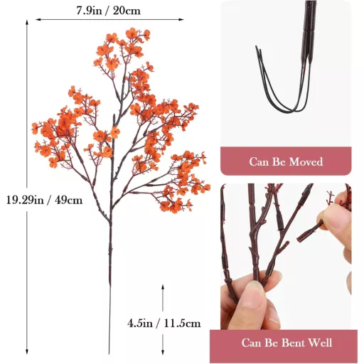 N&T NIETING Set de flori artificiale Gypsophila - 12 buc Portocaliu Toamnă Realist Decor Gypsophila pentru Nuntă, Aranjamente de masă, Buchete, 30 cm