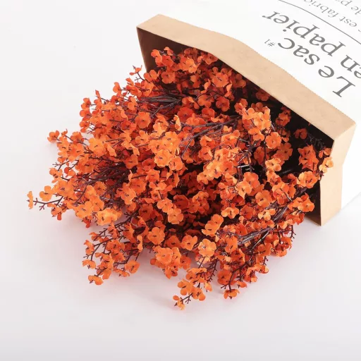 N&T NIETING Umelé kvety - Sada gypsomilky - 12 ks Oranžová Jesenná Realistická Gypsophila Dekorácia na svadbu, na dekoráciu stola, do kytíc, 30 cm