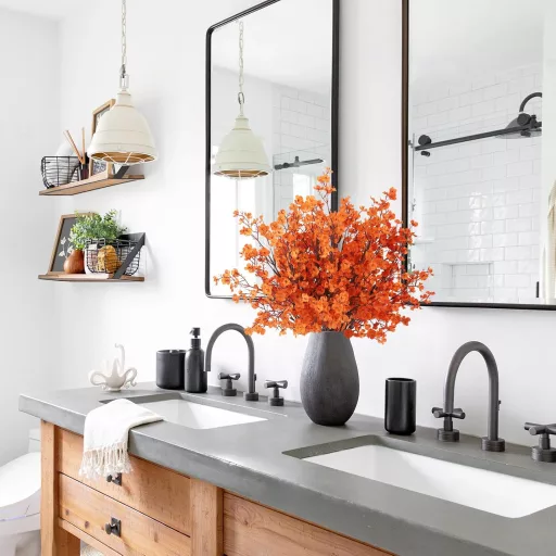 N&T NIETING Umelé kvety - Sada gypsomilky - 12 ks Oranžová Jesenná Realistická Gypsophila Dekorácia na svadbu, na dekoráciu stola, do kytíc, 30 cm