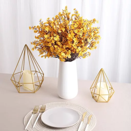 N&T NIETING Umelá kytica - 12 ks Žltá Gypsomilka (Gypsophila) Umelá kvetina na Svadobnú dekoráciu, Dekoráciu stola, Dekoráciu bytu, 49 cm