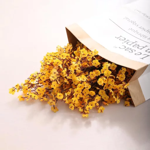 N&T NIETING Umelá kytica - 12 ks Žltá Gypsomilka (Gypsophila) Umelá kvetina na Svadobnú dekoráciu, Dekoráciu stola, Dekoráciu bytu, 49 cm