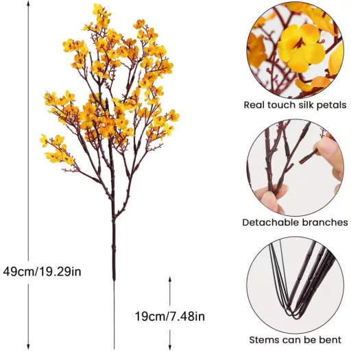 N&T NIETING Umelá kytica - 12 ks Žltá Gypsomilka (Gypsophila) Umelá kvetina na Svadobnú dekoráciu, Dekoráciu stola, Dekoráciu bytu, 49 cm