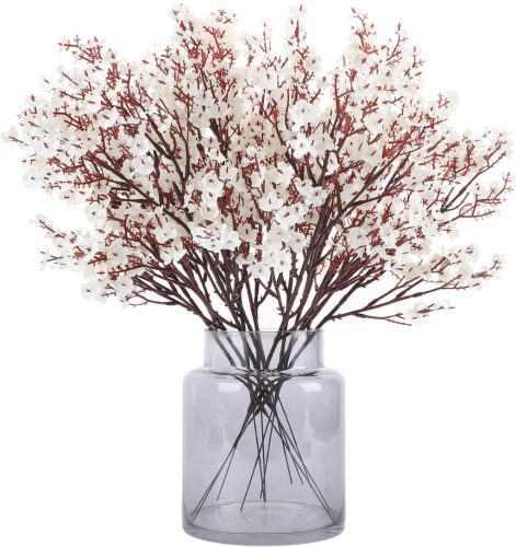 N&T NIETING Művirág Szett - 12 db Fehér Fátyolvirág (Gypsophila) Dekoráció Esküvőre, Asztalra, Lakásba - 49 cm Hosszú Selyem Virágcsokor
