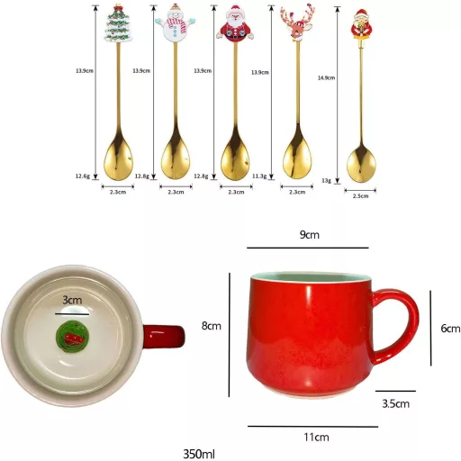 Xfeyaqlo Karácsonyi Bögre Szett 350ml - Mikulás, Rénszarvas, Hóember Porcelán