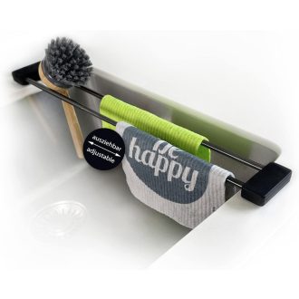   Sanni Shoo Mosogatórongy Tartó Fekete - Konyhai Szervező, Teleszkópos Mosogatószivacs Állvány, Rugalmas Edényszárító, Fekete Rozsdamentes Ac