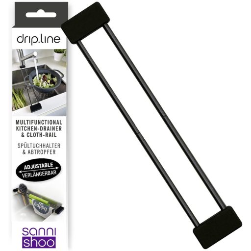 Sanni Shoo Crni Držač za Krpu za Pranje Posuđa - Kuhinjski Organizator, Teleskopski Stalak za Spužvu, Fleksibilni Sušač za Posuđe, Crni Nehrđajući Čelik