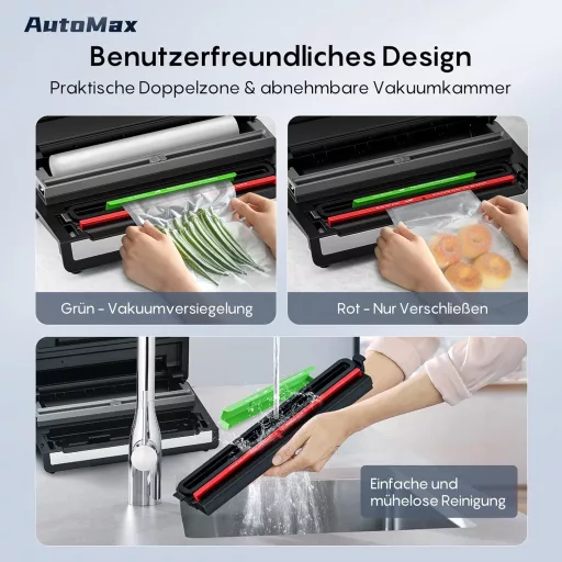 Aparat de vidat Fresko, automat, 18L/min cu putere de aspirare Turbo - Operare cu un singur buton, Oțel inoxidabil, 2 role de folie, Senzor pentru lichide