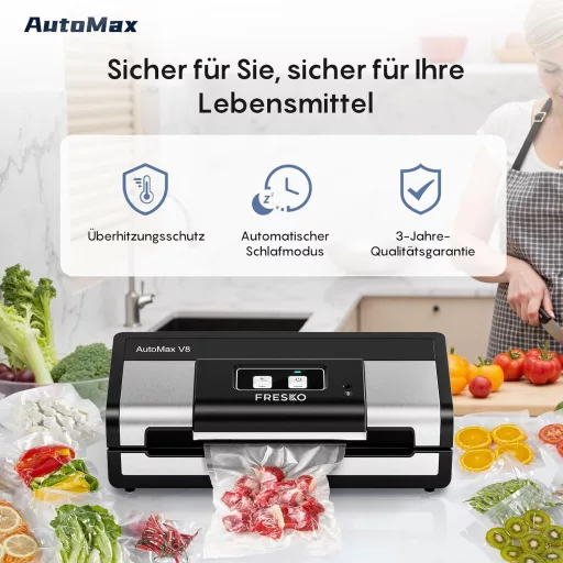 Aparat de vidat Fresko, automat, 18L/min cu putere de aspirare Turbo - Operare cu un singur buton, Oțel inoxidabil, 2 role de folie, Senzor pentru lichide