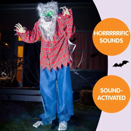 JOYIN Lup animatronic de Halloween, 170 cm, sensibil la sunet și lumină