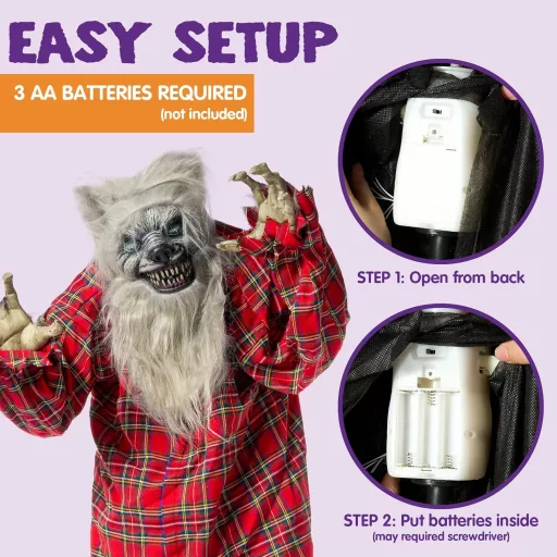 JOYIN Lup animatronic de Halloween, 170 cm, sensibil la sunet și lumină