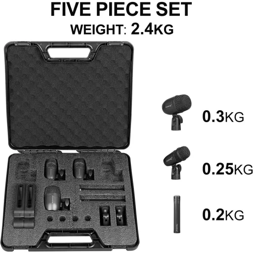 Depusheng set bubnjičarskih mikrofona s 5 mikrofona, metalni, za snimanje