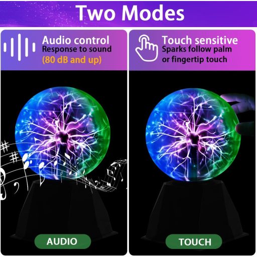 Pheashine 15 cm plazmová guľa citlivá na dotyk a zvuk s trojfarebným LED svetlom