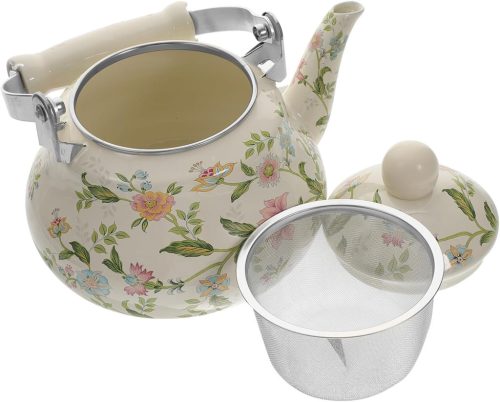 BESTonZON Vintage Teáskanna - Fehér Zománcozott Vízforraló Indukciós Főzőlapra - Retro Stílusú Hordozható Teafőző 730g