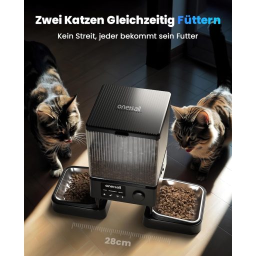 oneisall 5L Automata Macskaeledel Adagoló WiFi Applikációval, 2 Rozsdamentes Tál