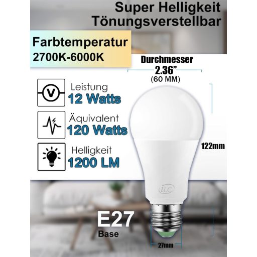 iLC LED Okos Izzó E27 Alexa Kompatibilis, Intelligens Világítás RGB Színváltós + Hideg Fehér 6000K, 2 Darabos Csomag