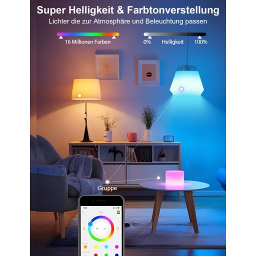 iLC LED Okos Izzó E27 Alexa Kompatibilis, Intelligens Világítás RGB Színváltós + Hideg Fehér 6000K, 2 Darabos Csomag