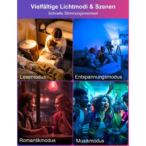 iLC LED Okos Izzó E27 Alexa Kompatibilis, Intelligens Világítás RGB Színváltós + Hideg Fehér 6000K, 2 Darabos Csomag