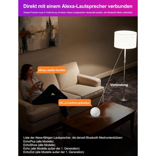 Bec LED Inteligent iLC E27 Compatibil Alexa, Iluminare Inteligentă RGB cu Schimbare de Culoare + Alb Rece 6000K, Pachet de 2 Bucăți